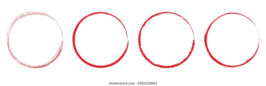 Grunge circles brush set. Red circle frames. Round line of red paint. Grunge round shapes. Circular ink brush stroke fro design elements. Brush circles. grunge circles. Brush circles. Watercolor 