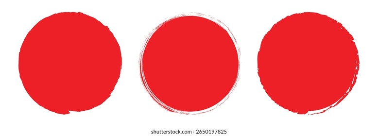 Grunge circles brush set. red circle frames. Round line of red paint. Grunge round shapes. Circular ink brush stroke for design elements.  Grunge round shapes. Grunge banner and paint brush stamps.