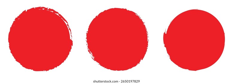 Grunge circles brush set. red circle frames. Round line of red paint. Grunge round shapes. Circular ink brush stroke for design elements.  Grunge round shapes. Grunge banner and paint brush stamps.