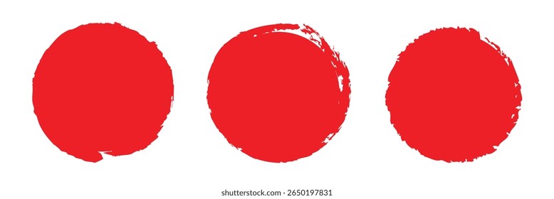 Grunge circles brush set. red circle frames. Round line of red paint. Grunge round shapes. Circular ink brush stroke for design elements.  Grunge round shapes. Grunge banner and paint brush stamps.
