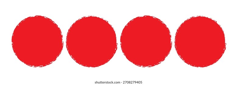 Grunge circles brush set. red circle frames. Round line of red paint. Grunge round shapes. Circular ink brush stroke pro design elements. Vector illustration. 