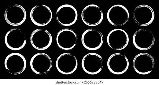 Grunge circles, brush strokes, lines, ink smudges, hand-drawn scribble shapes. Handmade sketchy marks, acrylic stains, charcoal streaks. Paint textures, dry brush effect. Vector illustration