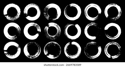 Grunge circles, brush strokes, lines, ink smudges, hand-drawn scribble shapes. Handmade sketchy marks, acrylic stains, charcoal streaks. Paint textures, dry brush effect. Vector illustration