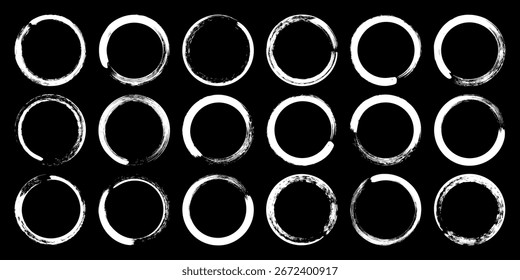 Grunge circles, brush strokes, lines, ink smudges, hand-drawn scribble shapes. Handmade sketchy marks, acrylic stains, charcoal streaks. Paint textures, dry brush effect. Vector illustration