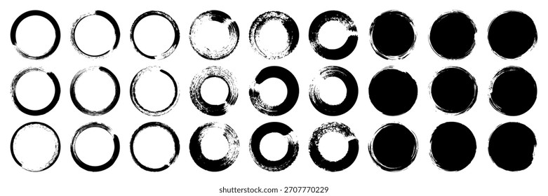 Grunge circles, brush strokes, lines, ink smudges, hand-drawn scribble shapes. Handmade sketchy marks, acrylic stains, charcoal streaks. Paint textures, dry brush effect. Vector illustration