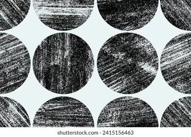 Grunge circles and dots vector seamless pattern. Hand drawn brush strokes ornament. Ink, abstract retro texture. Brush, lines, stripes, rectangles background. Black seamless paint grid pattern.