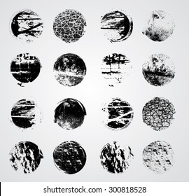 Grunge Circles. Modern background. Big Set of Distressed Rubber Texture Stamp . 