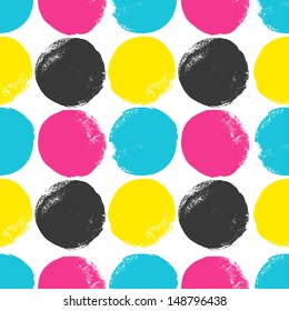 Grunge circles pattern in CMYK colors. Vector background