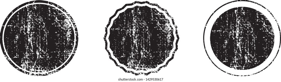 Grunge Circles Post Stamps Collection. Can be used as Round Banners, Insignias or Badges. Vector Distressed Textures Set. Blank Shapes. Vector Illustration. Black isolated on white. EPS10.
