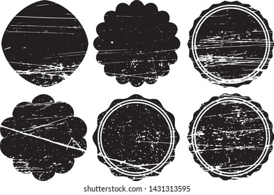 Grunge Circles Post Stamps Collection. Can be used as Round Banners, Insignias or Badges. Vector Distressed Textures Set. Blank Shapes. Vector Illustration. Black isolated on white. EPS10.