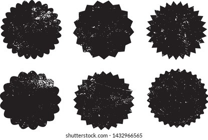 Grunge Circles Post Stamps Collection. Can be used as Round Banners, Insignias or Badges. Vector Distressed Textures Set. Blank Shapes. Vector Illustration. Black isolated on white. EPS10.