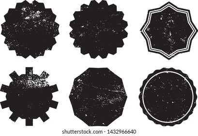 Grunge Circles Post Stamps Collection. Can be used as Round Banners, Insignias or Badges. Vector Distressed Textures Set. Blank Shapes. Vector Illustration. Black isolated on white. EPS10.