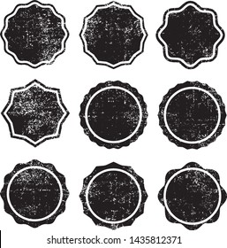 Grunge Circles Post Stamps Collection. Can be used as Round Banners, Insignias or Badges. Vector Distressed Textures Set. Blank Shapes. Vector Illustration. Black isolated on white. EPS10.