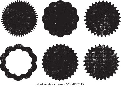 Grunge Circles Post Stamps Collection. Can be used as Round Banners, Insignias or Badges. Vector Distressed Textures Set. Blank Shapes. Vector Illustration. Black isolated on white. EPS10.