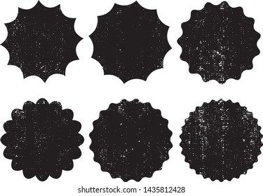 Grunge Circles Post Stamps Collection. Can be used as Round Banners, Insignias or Badges. Vector Distressed Textures Set. Blank Shapes. Vector Illustration. Black isolated on white. EPS10.