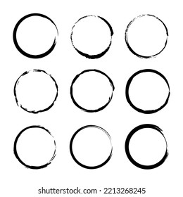 Grunge circles. Round shape. Round frame set. Circle frame set. Vector illustration. Stock image. 