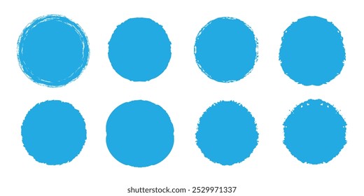 Grunge circles set isolated on white background. Blue paint grunge circle. Brush stroke vector. For round stamp, seal, label, ink and banner design.