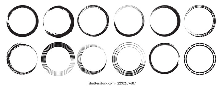 Grunge circles set. Round shapes. hand painted frame