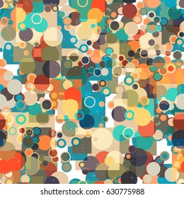 Grunge circles and squares seamless pattern. Colorful background. Vector illustration