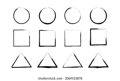Grunge Circles, Squares, Triangles black and white for template Vector Set