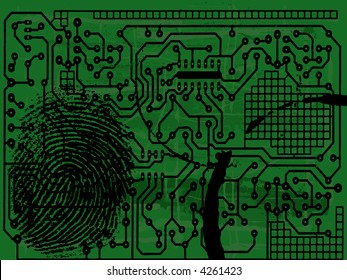 Grunge Circuit Board Effect with fingerprint