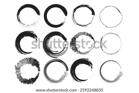 Grunge Circular Brush Strokes – Abstract Ink Circle Textures for Logos, Designs, and Backgrounds