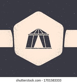 Grunge Circus tent icon isolated on grey background. Carnival camping tent. Amusement park. Monochrome vintage drawing. Vector Illustration