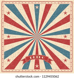 Grunge circus vintage  background. Retro poster with red and blue rays.
