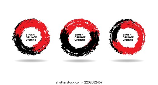 Grunge cirlce black and red rough textured vector set collection. Abstract grunge design circle shape design concept for poster, banner, social media post, and other.