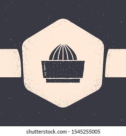 Grunge Citrus fruit juicer icon isolated on grey background. Monochrome vintage drawing. Vector Illustration