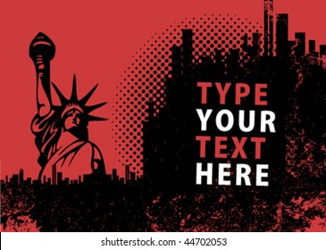 grunge city background with statue of liberty