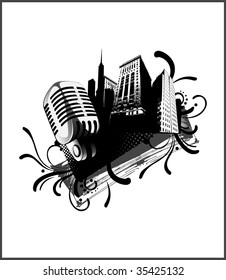 grunge city - black and white - vector