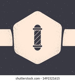 Grunge Classic Barber shop pole icon isolated on grey background. Barbershop pole symbol. Monochrome vintage drawing. Vector Illustration