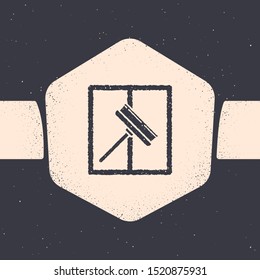 Grunge Cleaning service with of rubber cleaner for windows icon isolated on grey background. Squeegee, scraper, wiper. Monochrome vintage drawing. Vector Illustration