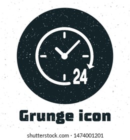 Grunge Clock 24 hours icon isolated on white background. All day cyclic icon. 24 hours service symbol.  Vector Illustration