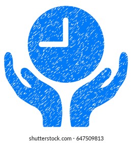 Grunge Clock Care icon with grunge design and dust texture. Unclean vector blue pictogram for rubber seal stamp imitations and watermarks. Draft sticker symbol.