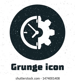 Grunge Clock and gear icon isolated on white background. Time Management symbol. Business concept.  Vector Illustration