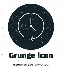 Grunge Clock icon isolated on white background. Time symbol. Monochrome vintage drawing. Vector