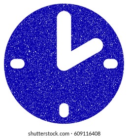 Grunge Clock rubber seal stamp watermark. Icon symbol with grunge design and dust texture. Unclean vector blue sticker.