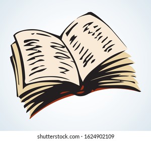 Grunge closeup aged paperback archive on light text space backdrop. Outline black ink pen hand drawn album emblem picture banner design in ancient art doodle contour engrave print style. Close up view