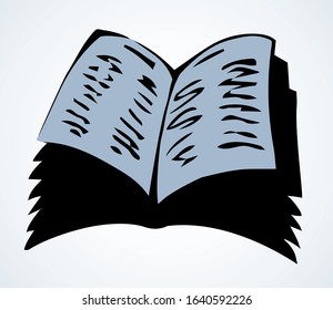 Grunge closeup aged paperback archive on light text space backdrop. Outline black ink pen hand drawn album emblem picture banner design in ancient art doodle contour engrave print style. Close up view