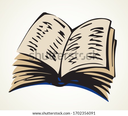 Grunge closeup aged paperback archive on light text space backdrop. Outline black ink pen hand drawn album emblem picture banner design in ancient art doodle contour engrave print style. Close up view