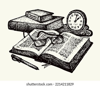 Grunge closeup view age hard cover diary data novel tale catalog white space backdrop. Outline black ink hand drawn note pad album sign emblem icon logo ancient historic art doodle engrave print style