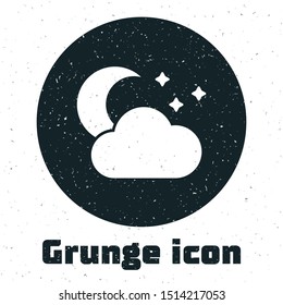 Grunge Cloud with moon and stars icon isolated on white background. Cloudy night sign. Sleep dreams symbol. Night or bed time sign.  Vector Illustration