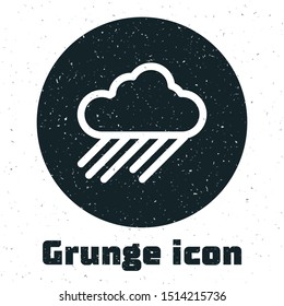 Grunge Cloud with rain icon isolated on white background. Rain cloud precipitation with rain drops.  Vector Illustration