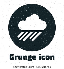 Grunge Cloud with rain icon isolated on white background. Rain cloud precipitation with rain drops.  Vector Illustration