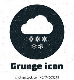 Grunge Cloud with snow icon isolated on white background. Cloud with snowflakes. Single weather icon. Snowing sign.  Vector Illustration