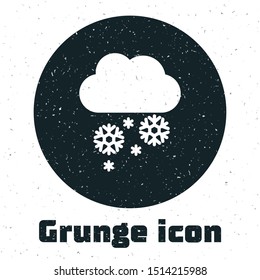 Grunge Cloud with snow icon isolated on white background. Cloud with snowflakes. Single weather icon. Snowing sign.  Vector Illustration