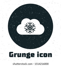 Grunge Cloud with snow icon isolated on white background. Cloud with snowflakes. Single weather icon. Snowing sign.  Vector Illustration