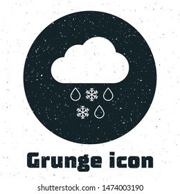 Grunge Cloud with snow and rain icon isolated on white background. Weather icon.  Vector Illustration